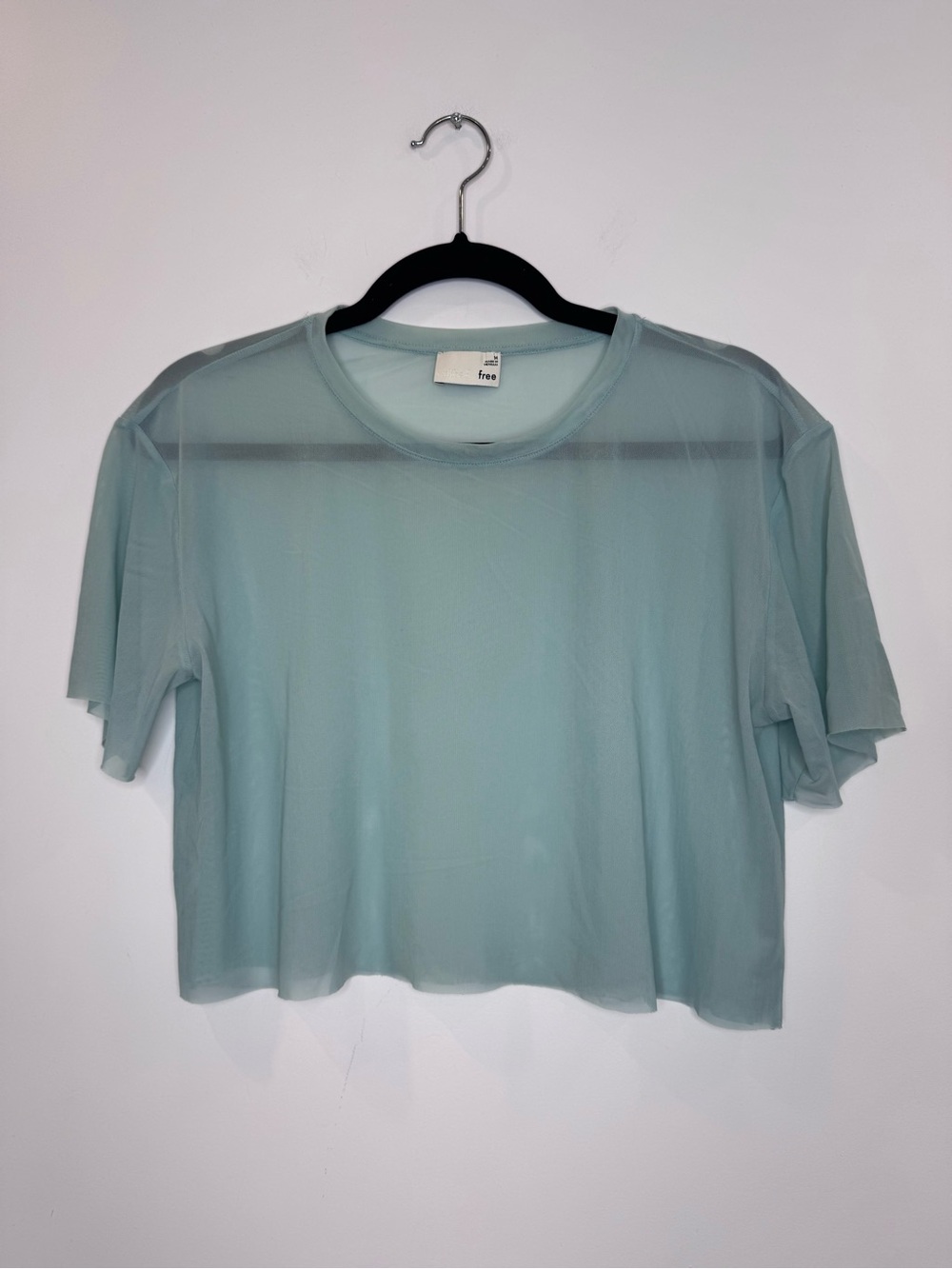 Aritzia Wilfred Free Sheer mesh Boxy Tee in Pale Aqua sz medium cropped